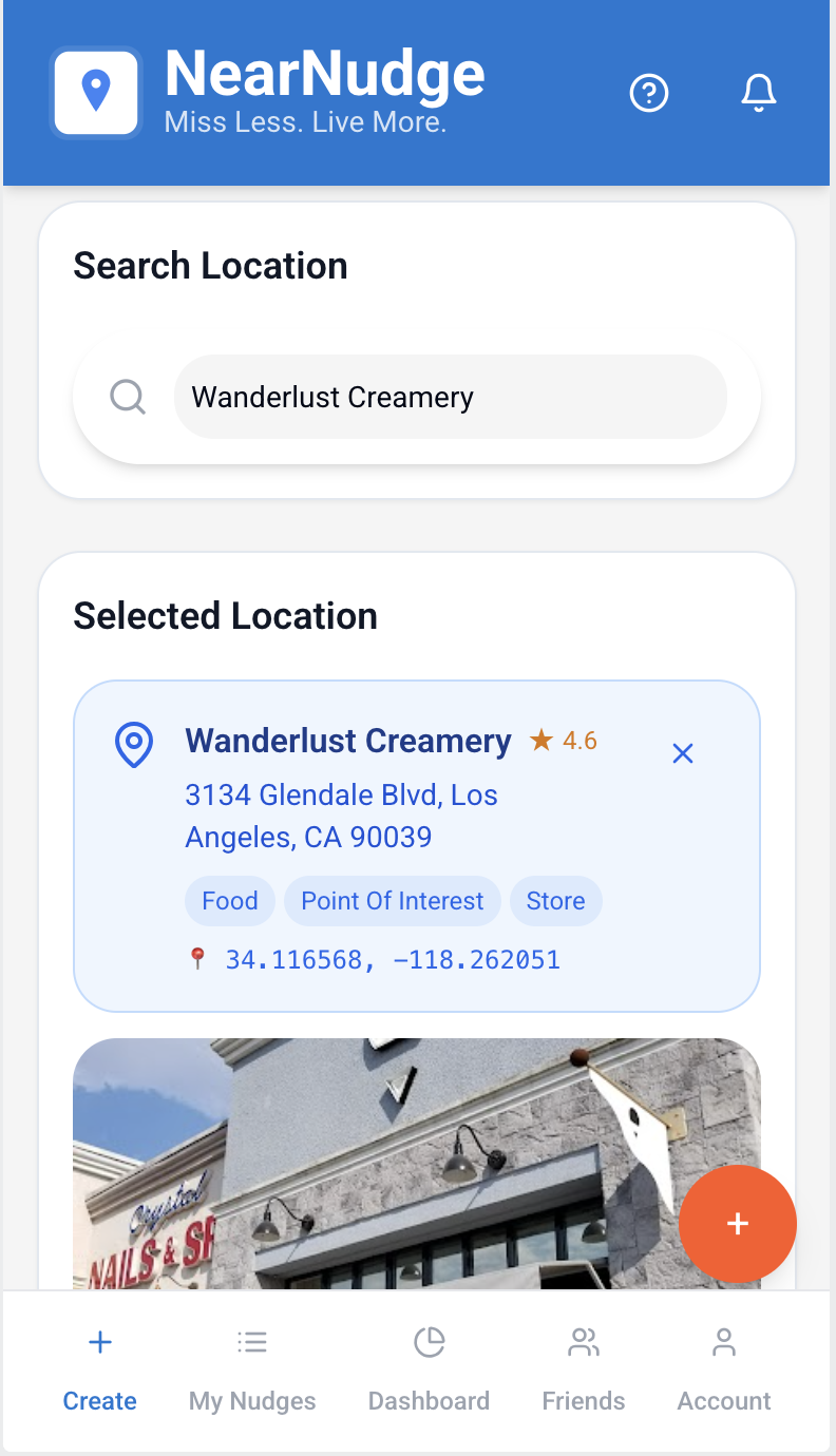NearNudge App - Create Location Reminder